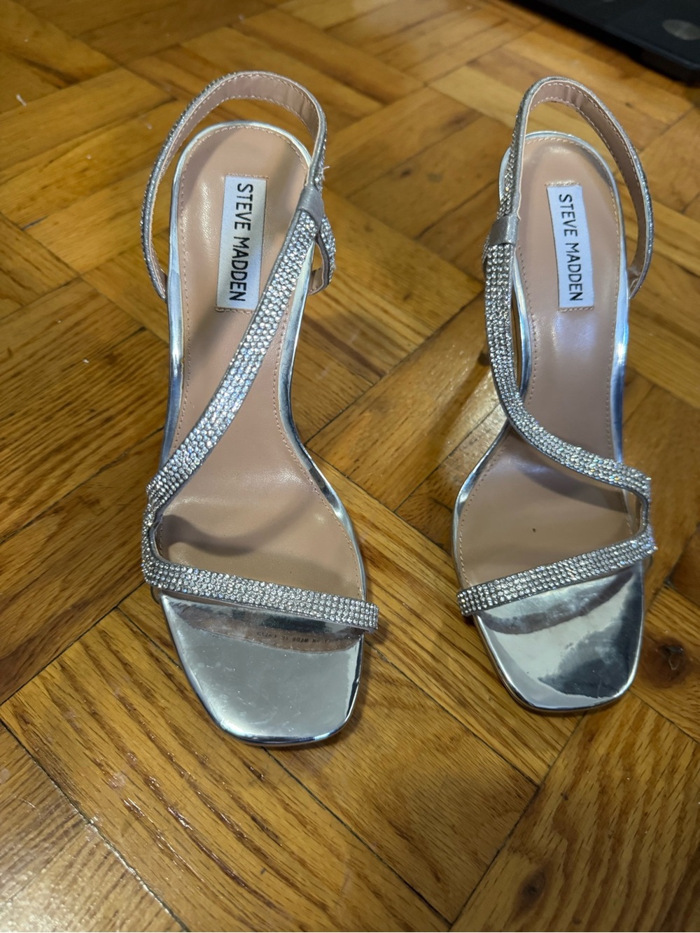 Steve Madden Silver Crystal-Embellished Slingback Heels